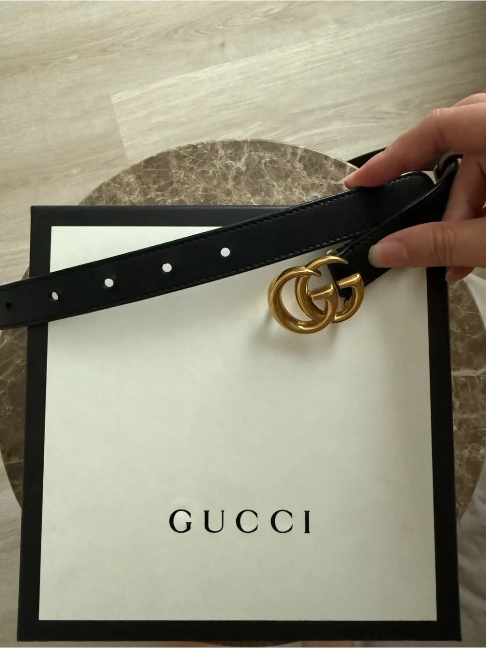 Gucci Black Leather Belt with Gold Double G Buckle